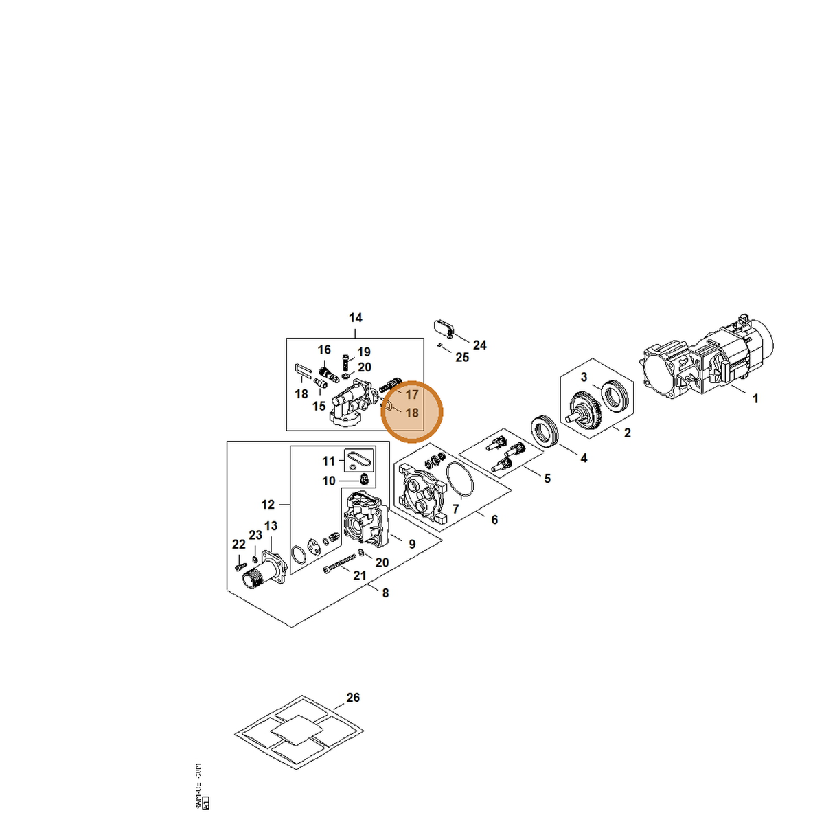 STIHL part RE02-710-6610 — IPL diagram snippet (6x zoom, amber highlight)