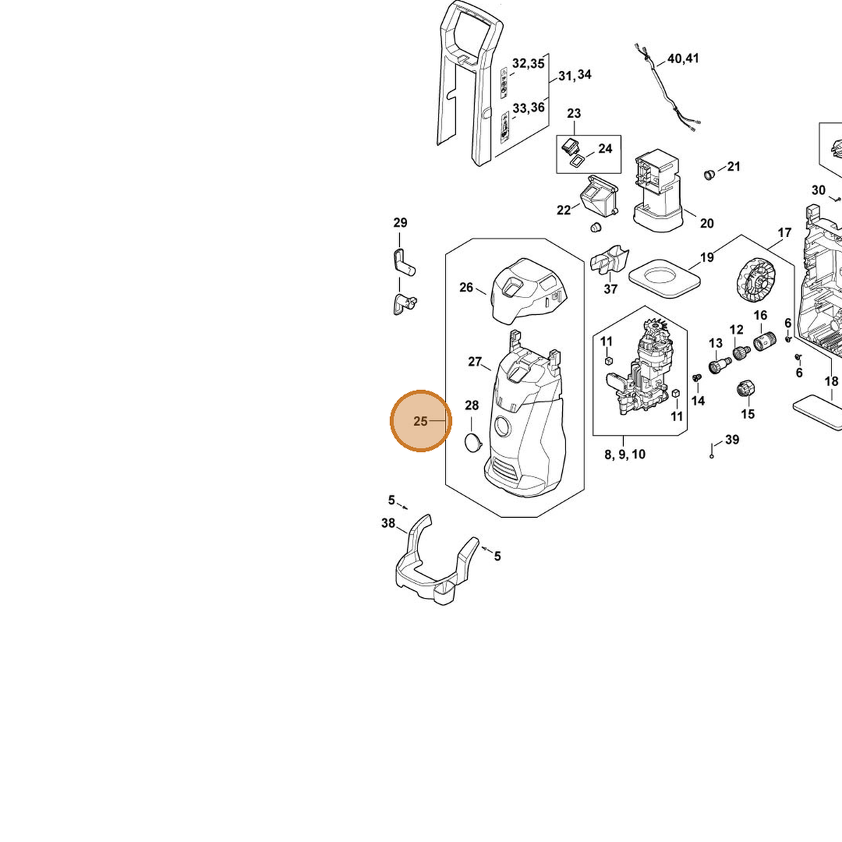 STIHL part RE02-790-5113 — IPL diagram snippet (6x zoom, amber highlight)