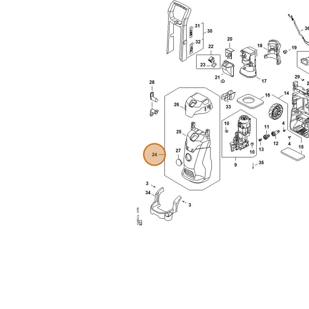 STIHL part RE02-790-5114 — IPL diagram snippet (6x zoom, amber highlight)