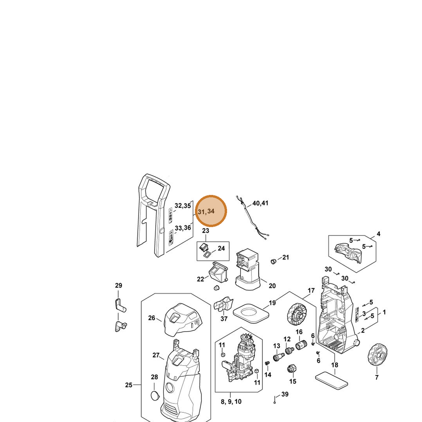STIHL part RE02-790-5600 — IPL diagram snippet (6x zoom, amber highlight)