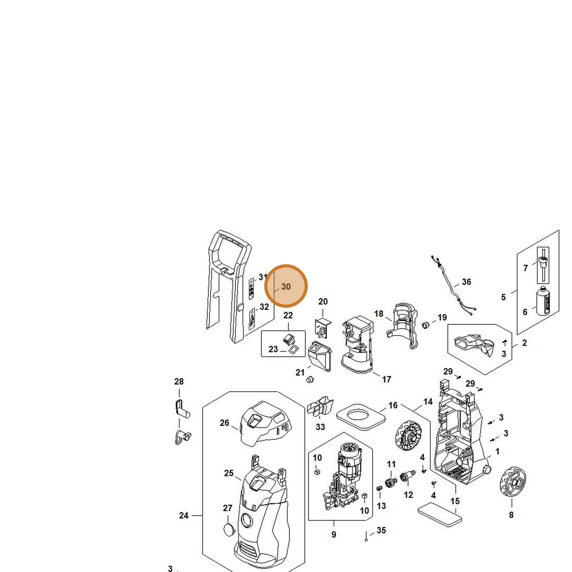 STIHL part RE02-790-5611 — IPL diagram snippet (6x zoom, amber highlight)