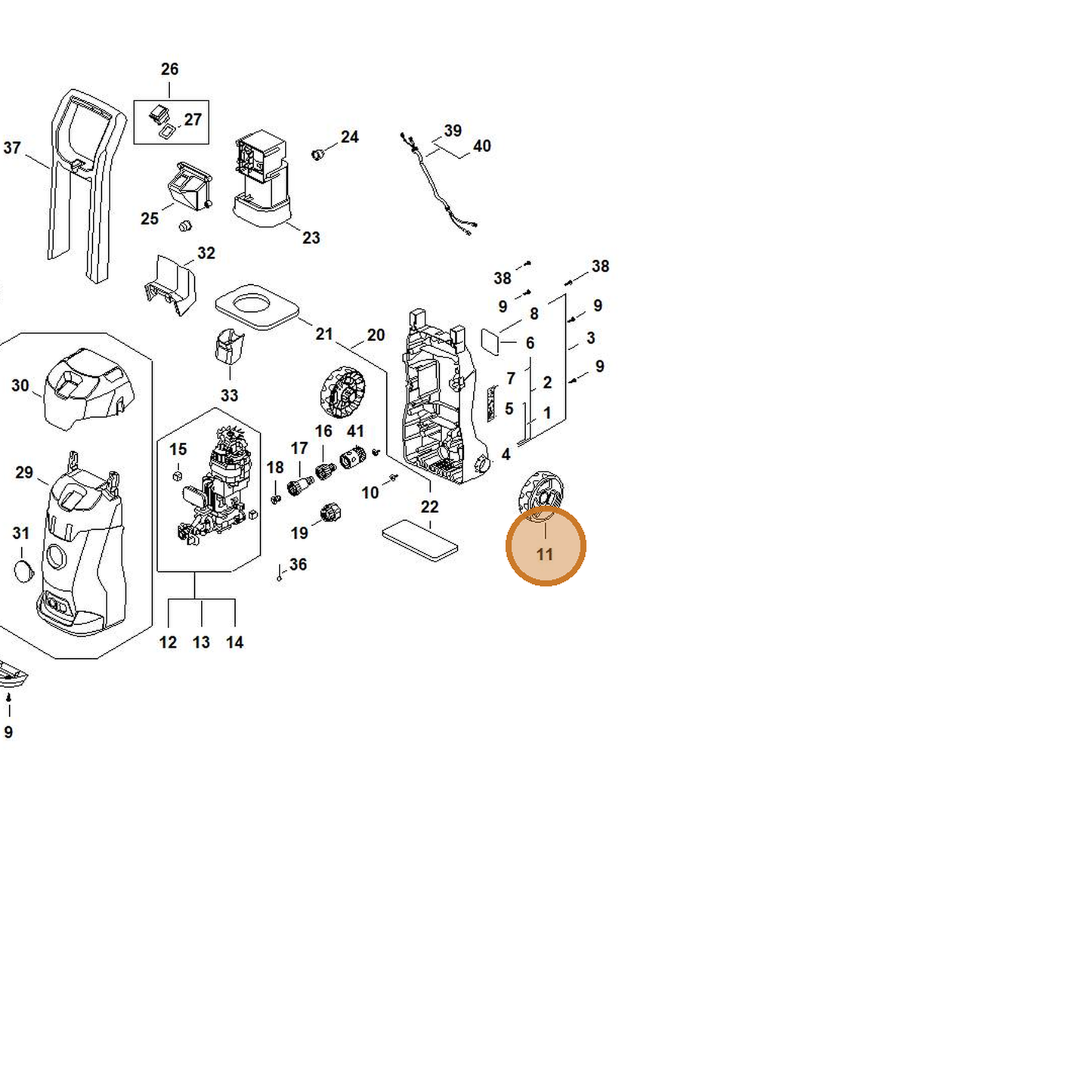 STIHL part RE02-790-5710 — IPL diagram snippet (6x zoom, amber highlight)