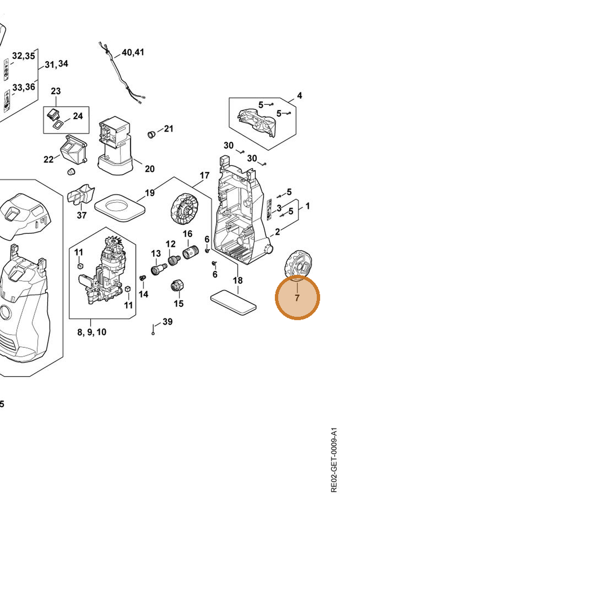 STIHL part RE02-790-5711 — IPL diagram snippet (6x zoom, amber highlight)