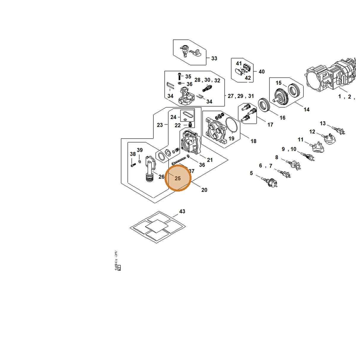 STIHL part RE02-790-7110 — IPL diagram snippet (6x zoom, amber highlight)