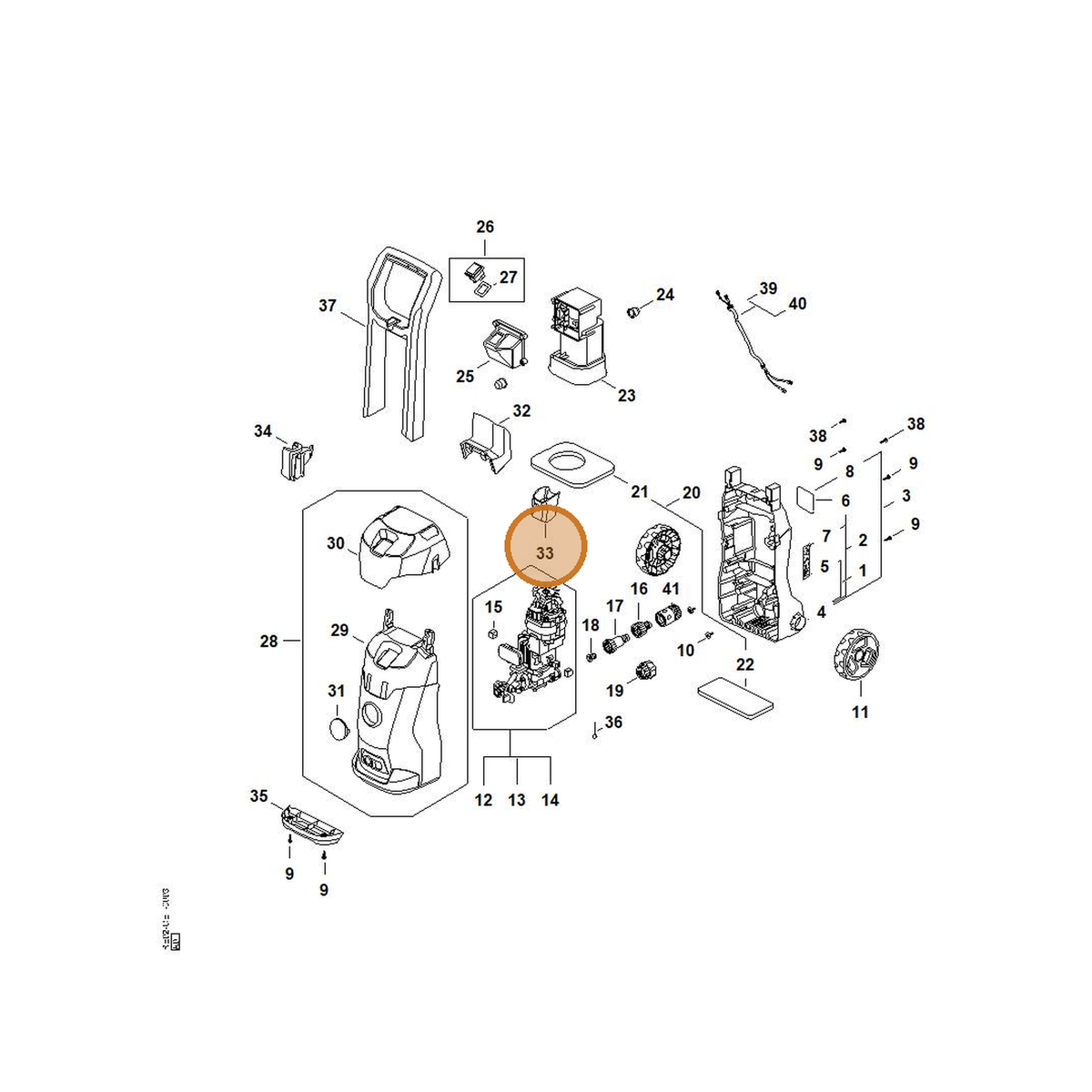 STIHL part RE02-791-5400 — IPL diagram snippet (6x zoom, amber highlight)