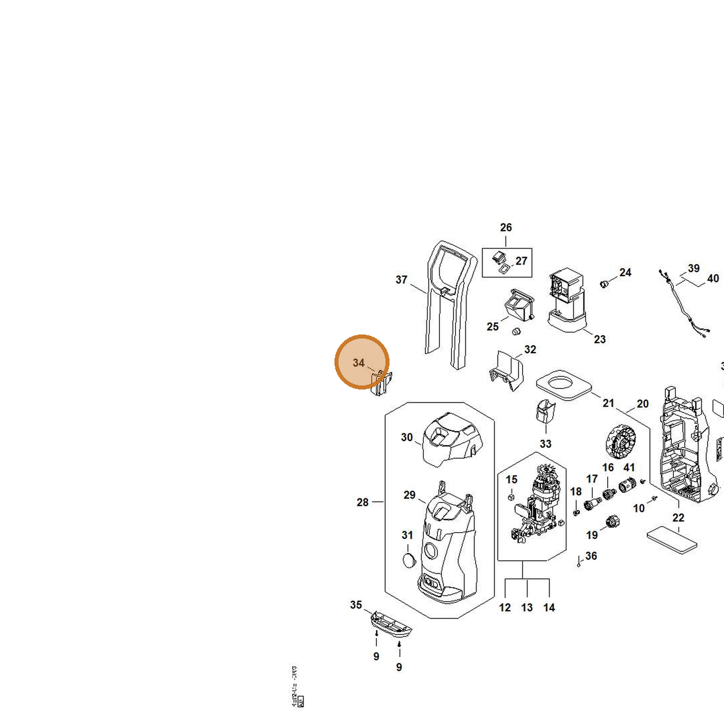 STIHL part RE02-791-5401 — IPL diagram snippet (6x zoom, amber highlight)