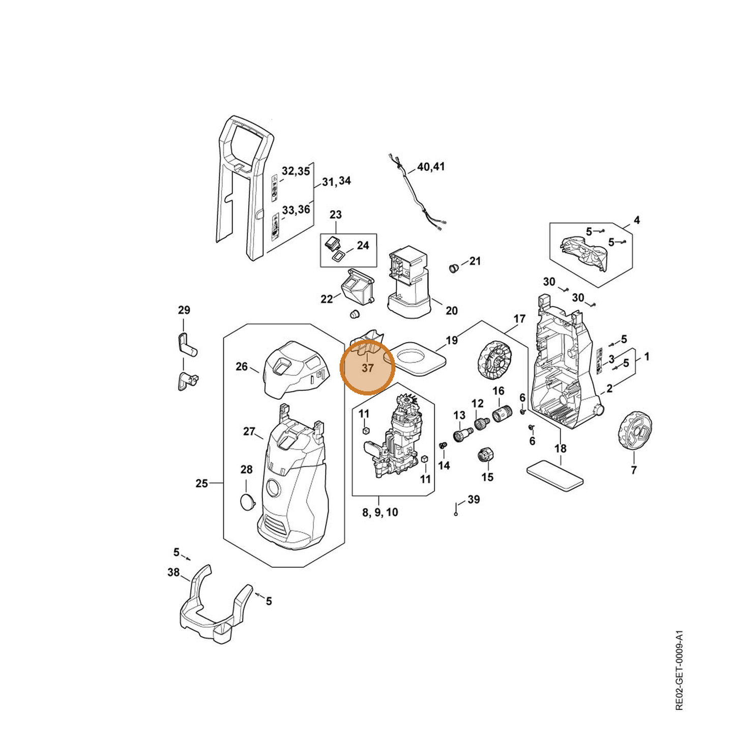 STIHL part RE02-791-5402 — IPL diagram snippet (6x zoom, amber highlight)