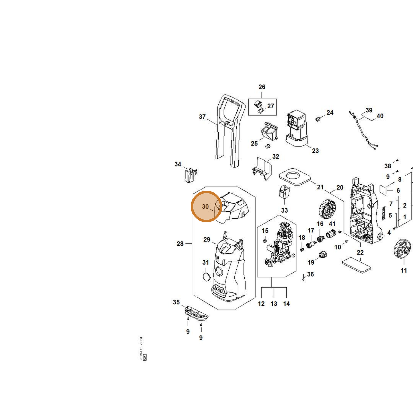 STIHL part RE02-791-7502 — IPL diagram snippet (6x zoom, amber highlight)