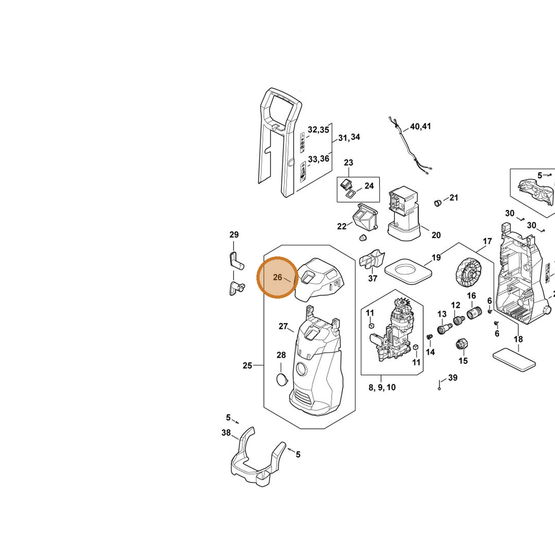 STIHL part RE02-791-7505 — IPL diagram snippet (6x zoom, amber highlight)