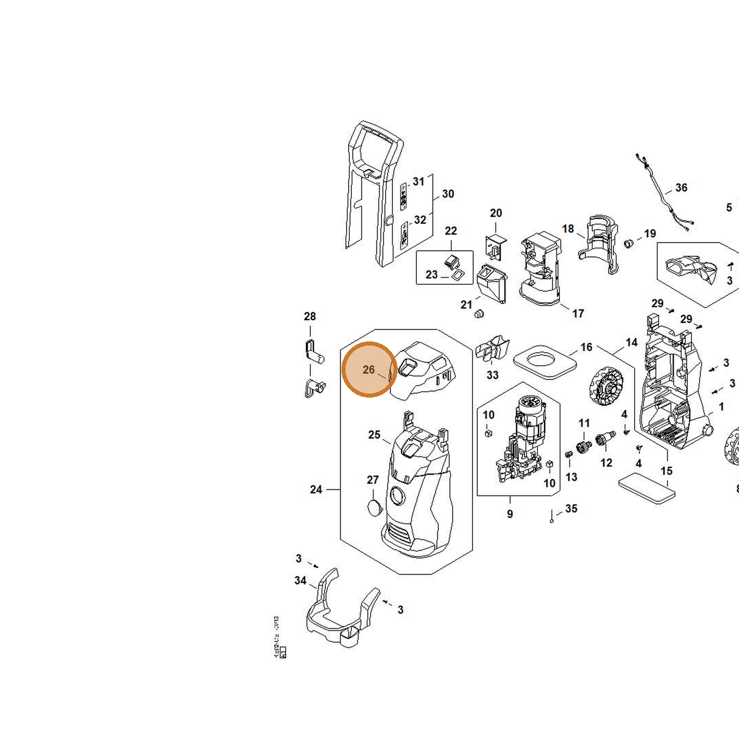 STIHL part RE02-791-7507 — IPL diagram snippet (6x zoom, amber highlight)