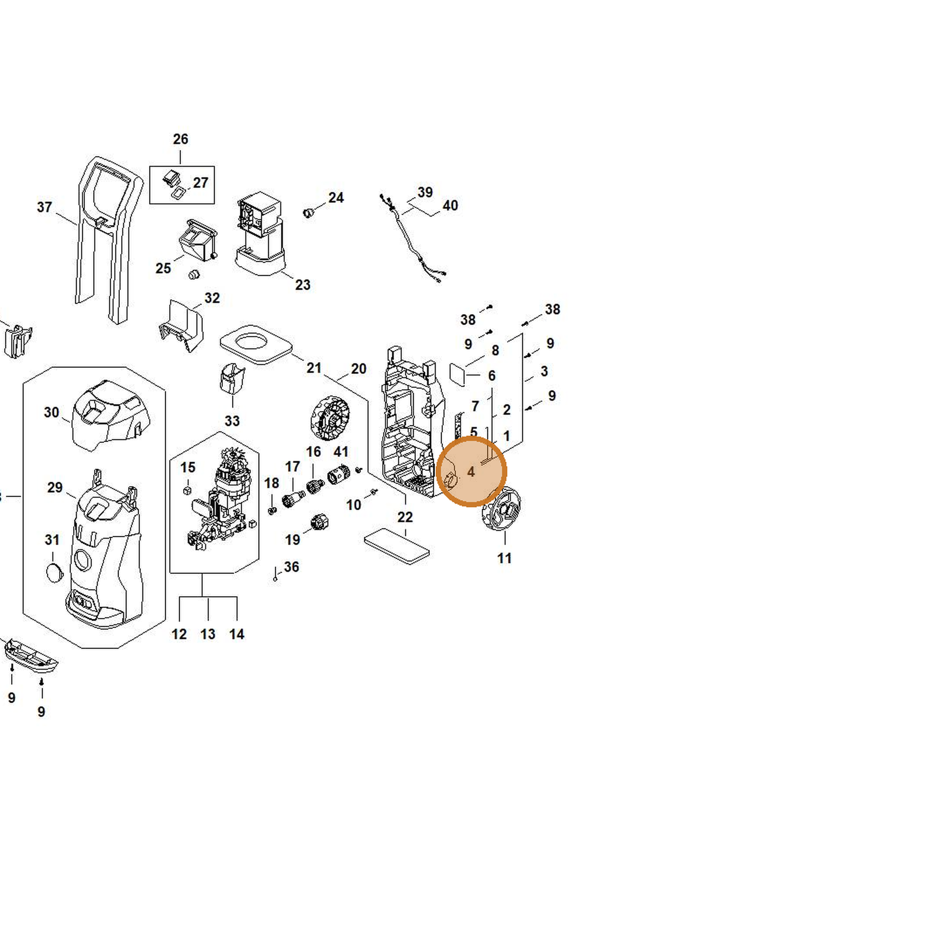 STIHL part RE02-791-7508 — IPL diagram snippet (6x zoom, amber highlight)