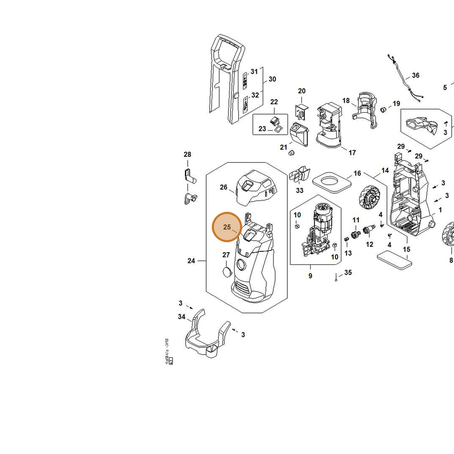 STIHL part RE02-791-7511 — IPL diagram snippet (6x zoom, amber highlight)