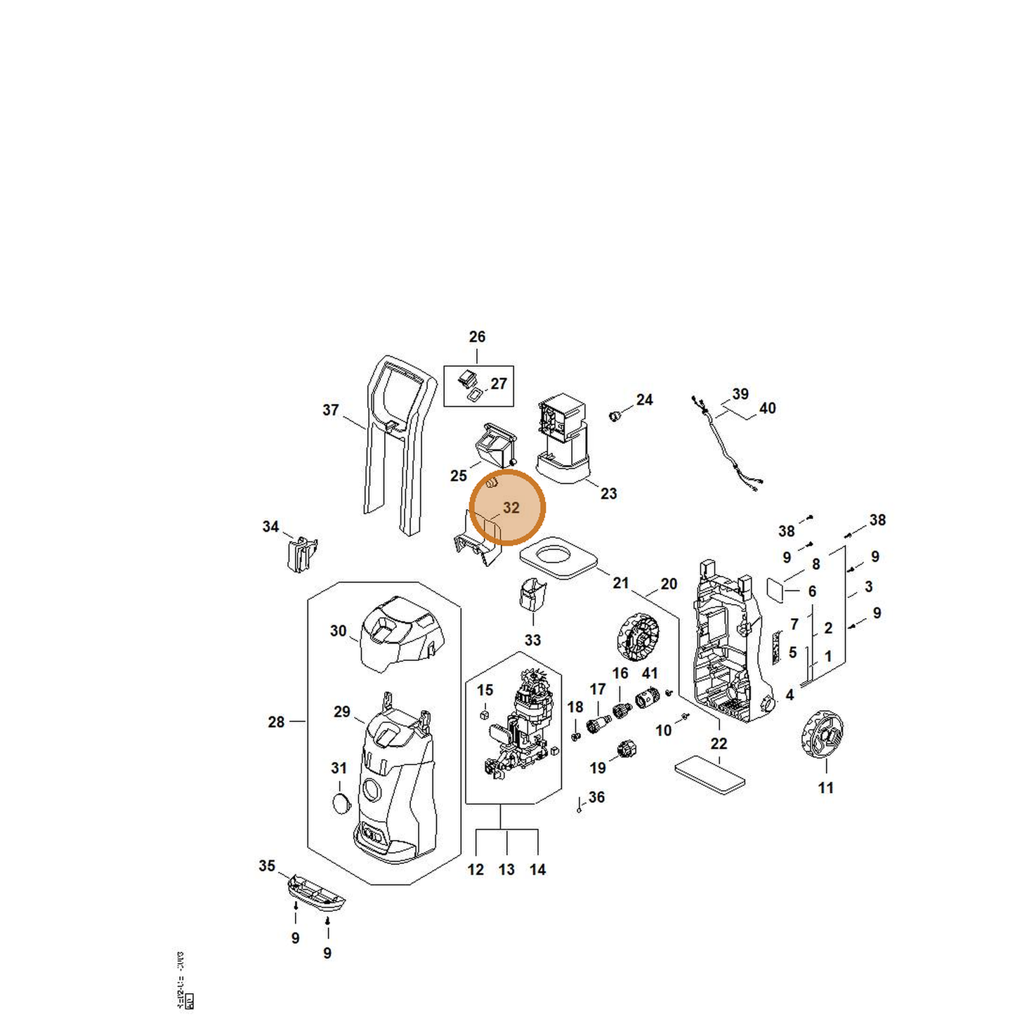 STIHL part RE02-792-6300 — IPL diagram snippet (6x zoom, amber highlight)