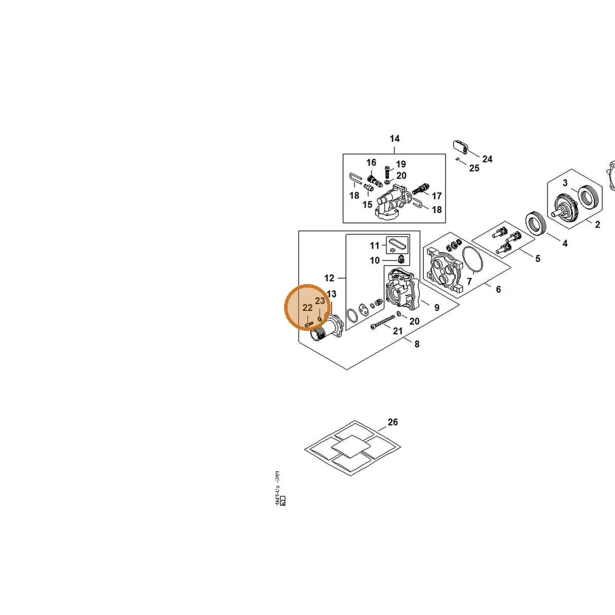 STIHL part RE02-951-3504 — IPL diagram snippet (6x zoom, amber highlight)