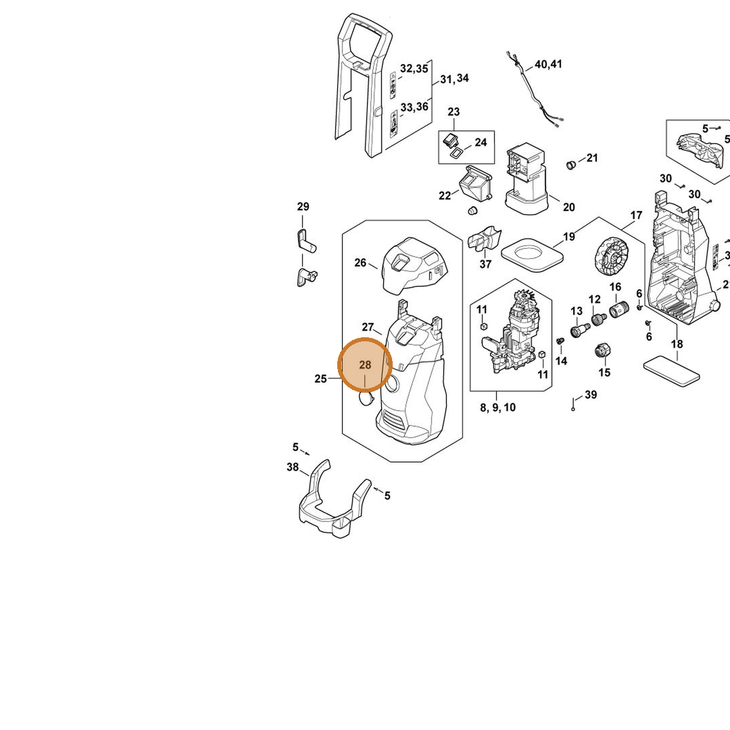 STIHL part RE02-967-1502 — IPL diagram snippet (6x zoom, amber highlight)