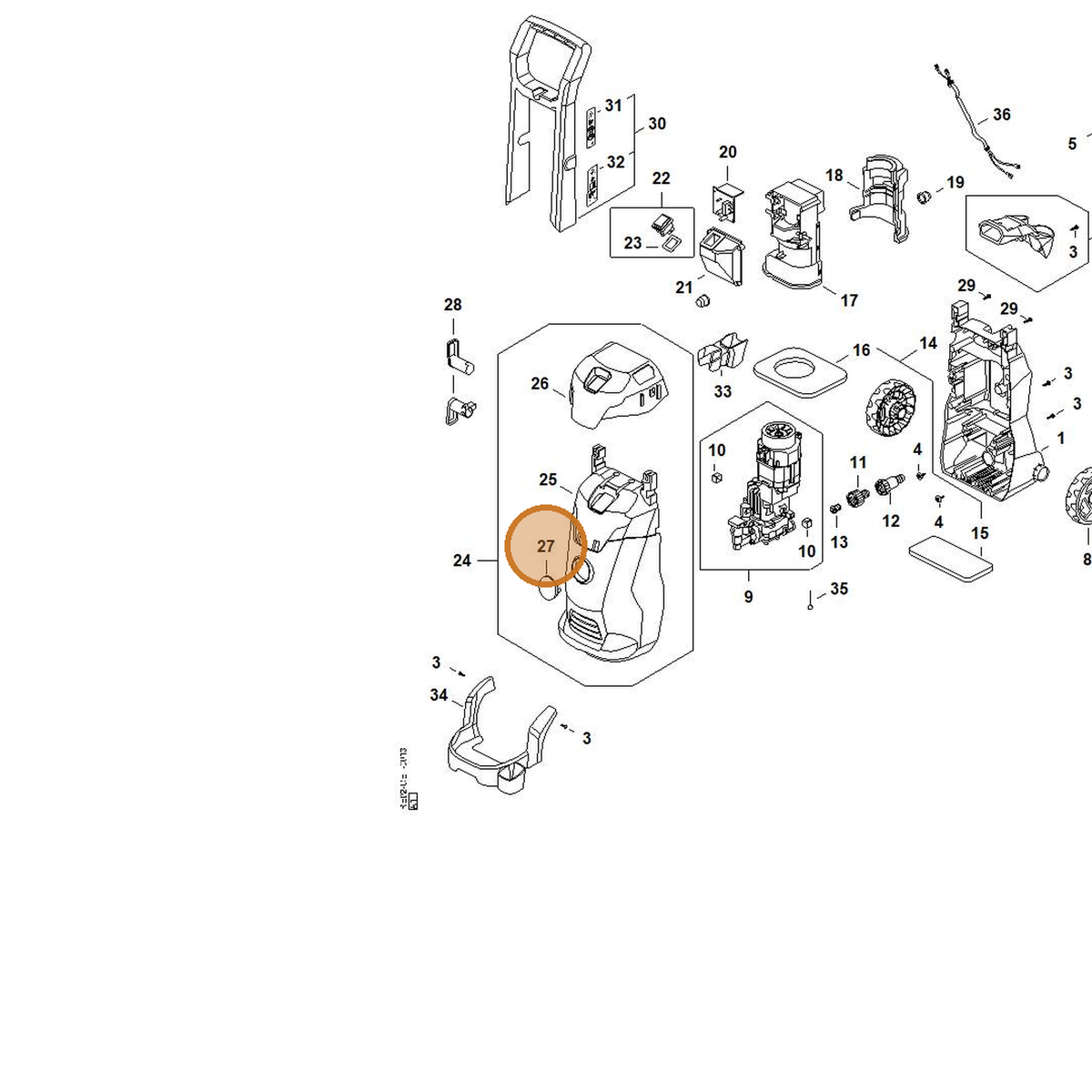 STIHL part RE02-967-1504 — IPL diagram snippet (6x zoom, amber highlight)