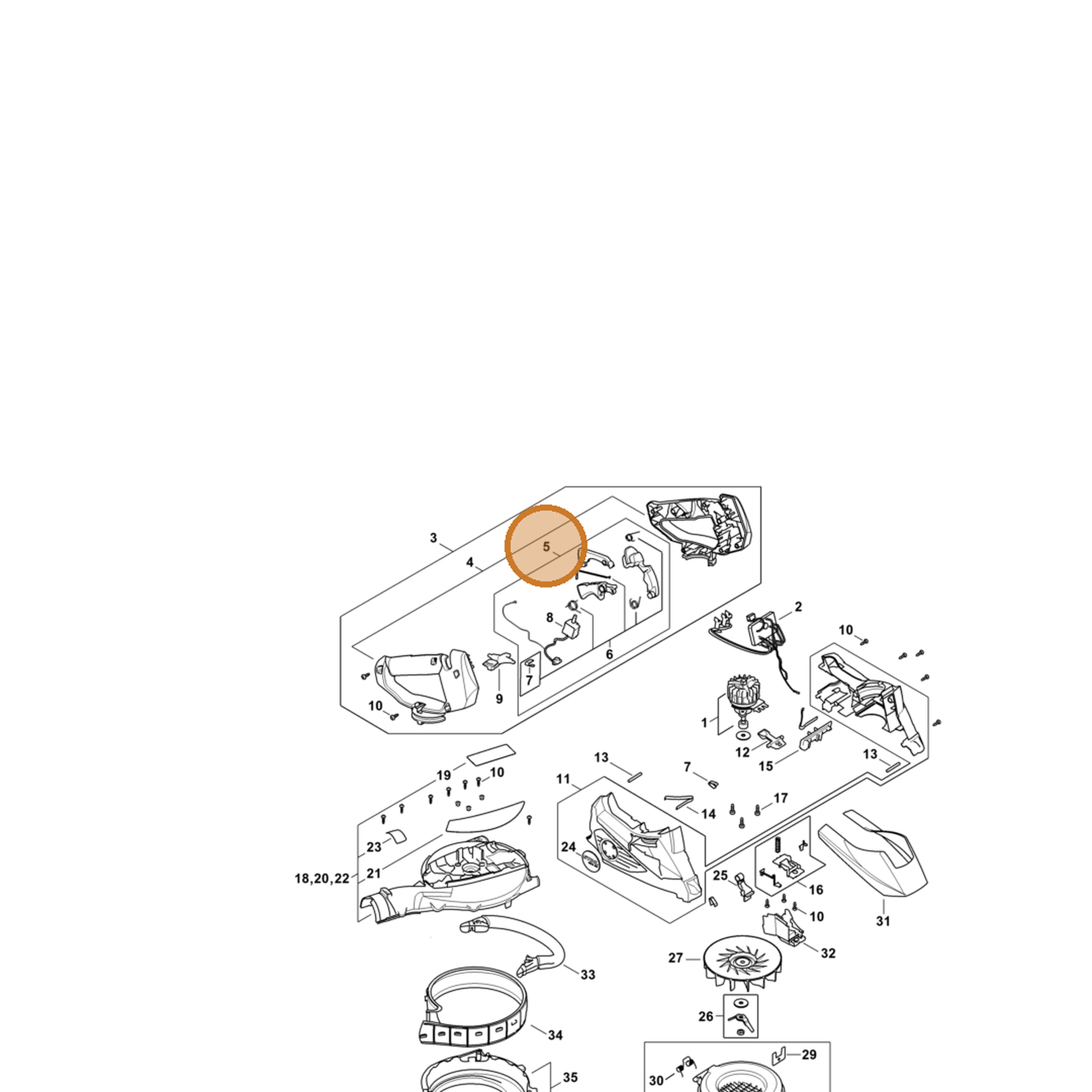 STIHL part SA02-007-3800 — IPL diagram snippet (6x zoom, amber highlight)