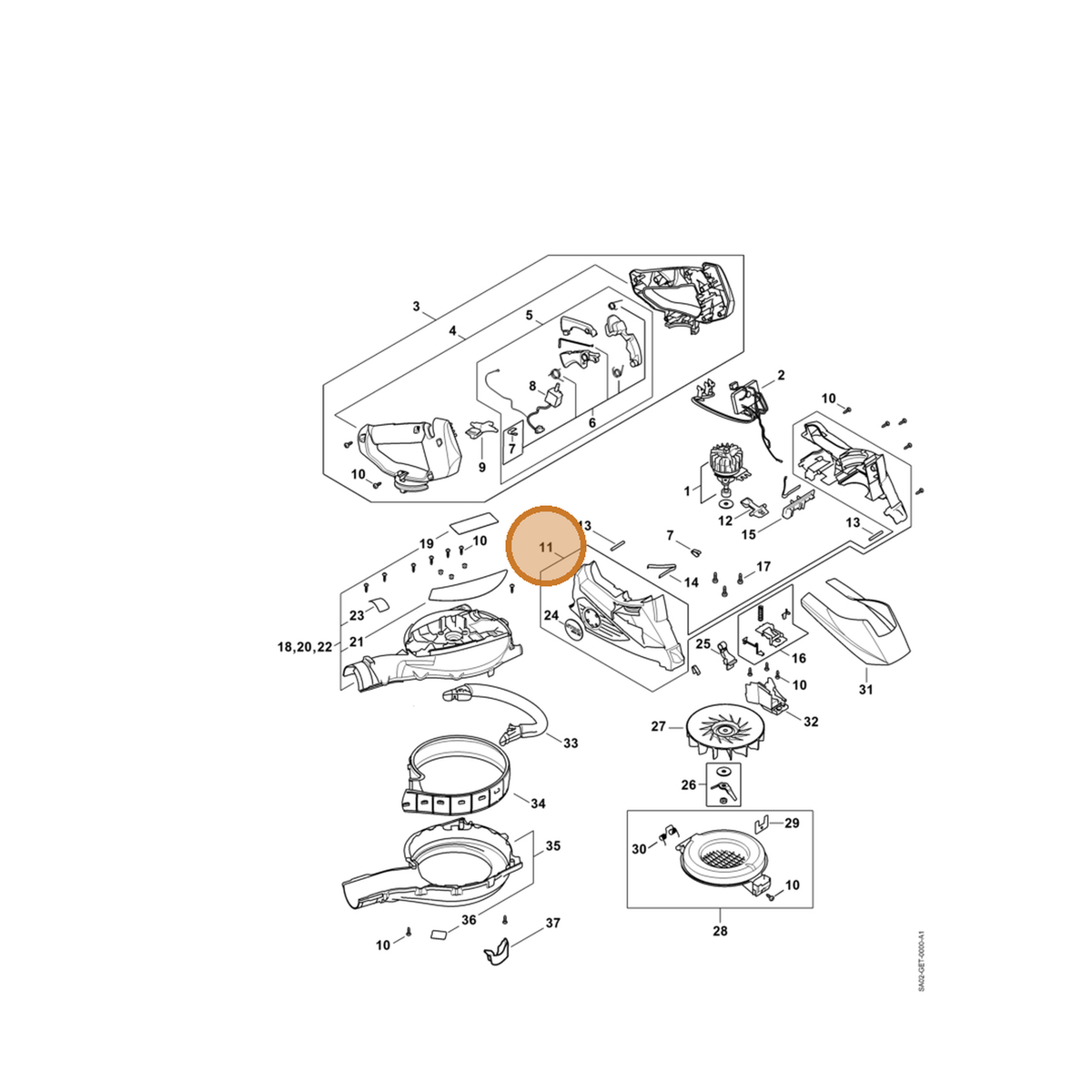 STIHL part SA02-600-0802 — IPL diagram snippet (6x zoom, amber highlight)