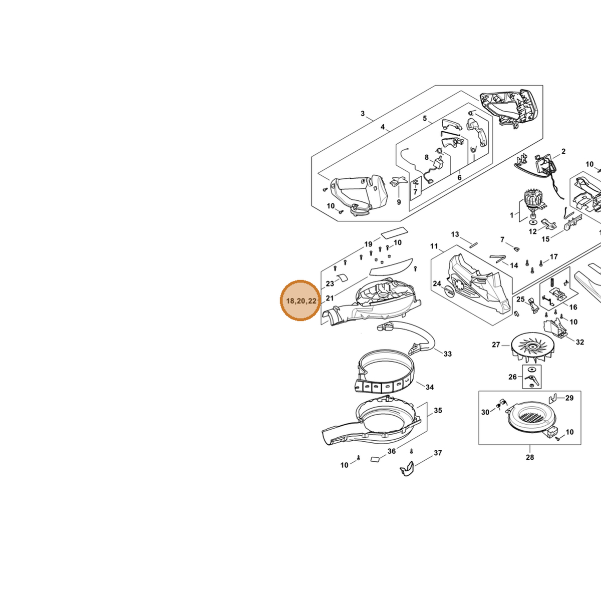 STIHL part SA02-700-4103 — IPL diagram snippet (6x zoom, amber highlight)