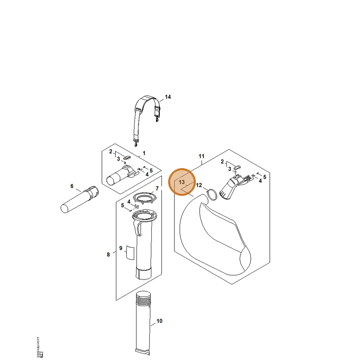 STIHL part SA02-700-9703 — IPL diagram snippet (6x zoom, amber highlight)
