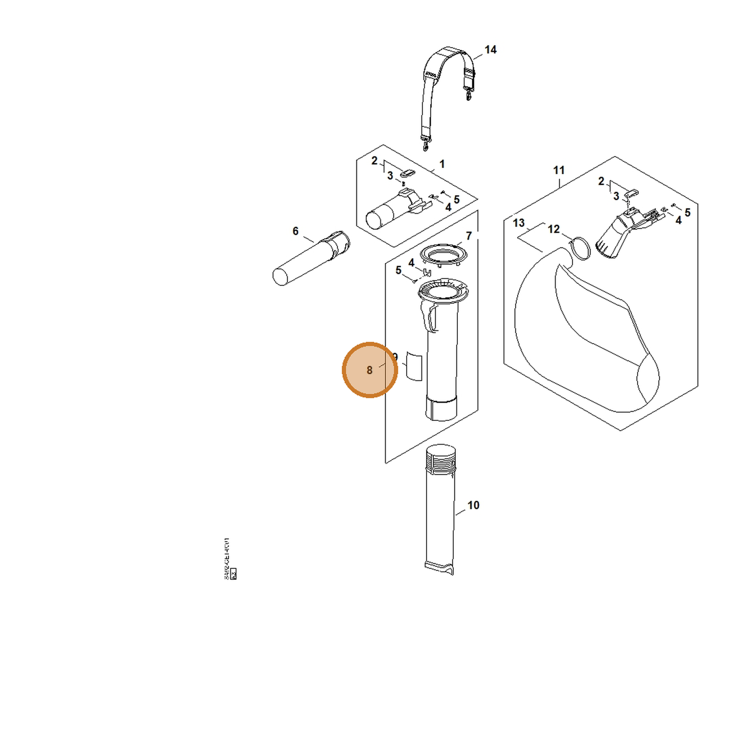 STIHL part SA02-760-3501 — IPL diagram snippet (6x zoom, amber highlight)