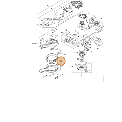 STIHL part SA02-761-1500 — IPL diagram snippet (6x zoom, amber highlight)