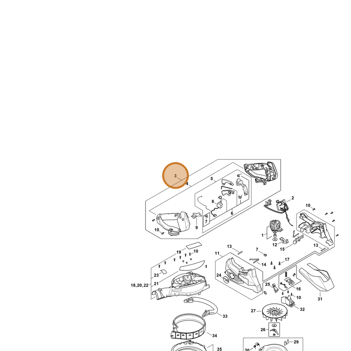 STIHL part SA02-790-0501 — IPL diagram snippet (6x zoom, amber highlight)