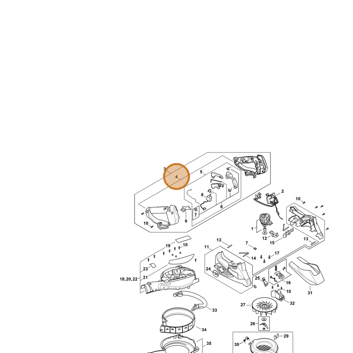 STIHL part SA02-790-1100 — IPL diagram snippet (6x zoom, amber highlight)