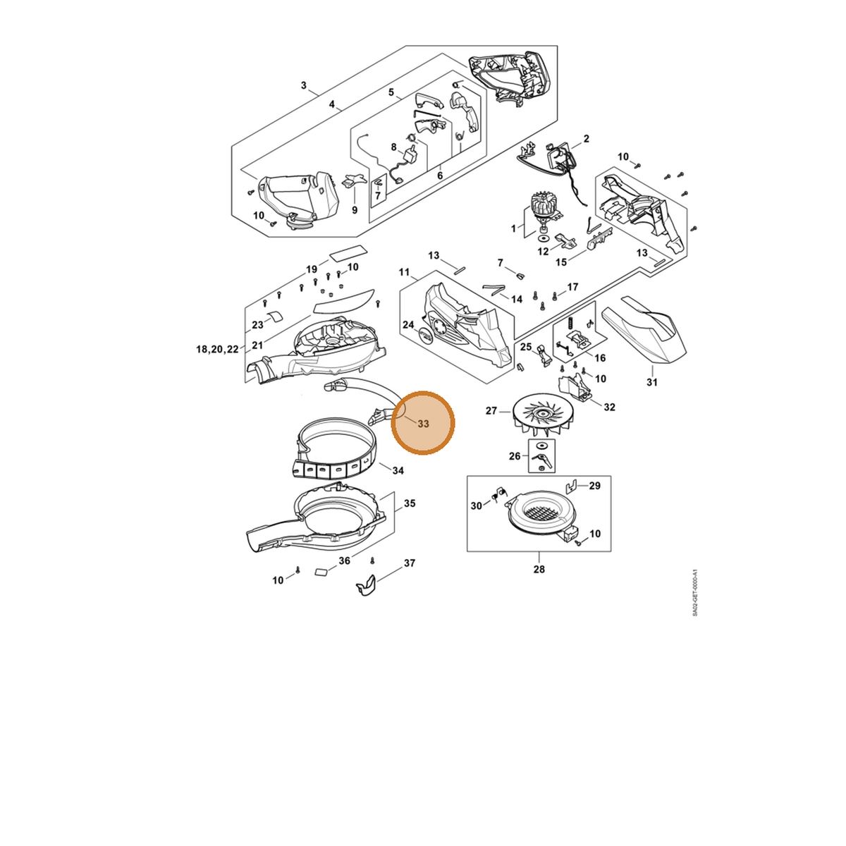 STIHL part SA02-791-1700 — IPL diagram snippet (6x zoom, amber highlight)