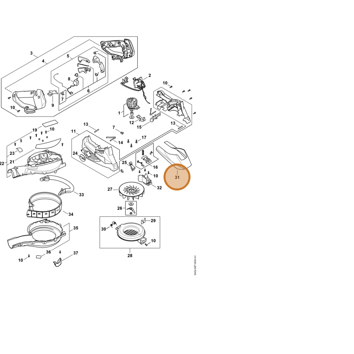 STIHL part SA02-791-7500 — IPL diagram snippet (6x zoom, amber highlight)