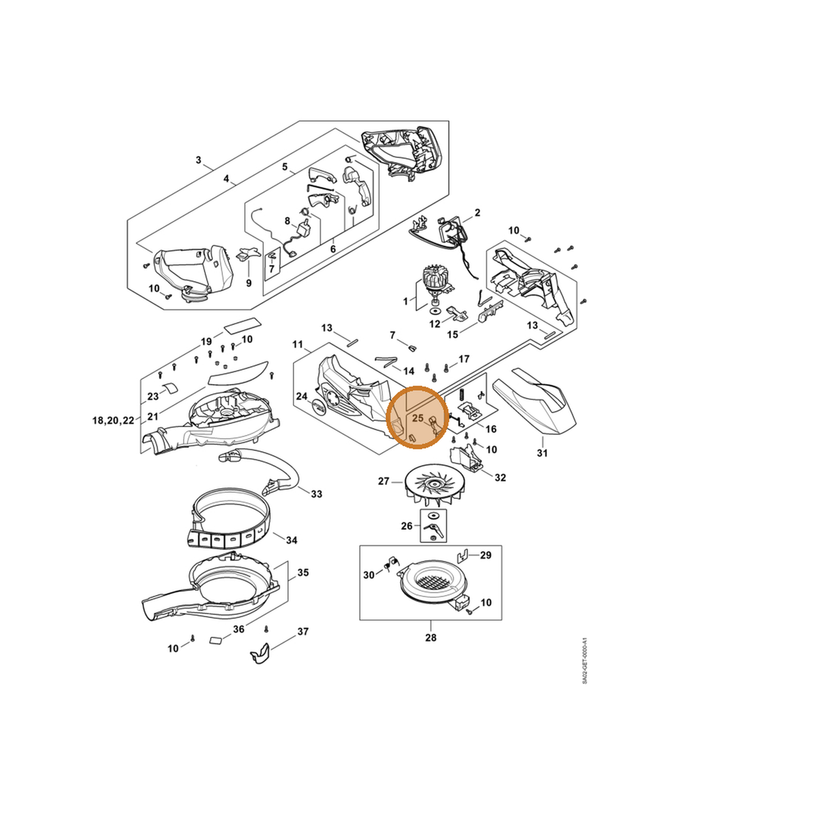 STIHL part SA02-792-3700 — IPL diagram snippet (6x zoom, amber highlight)