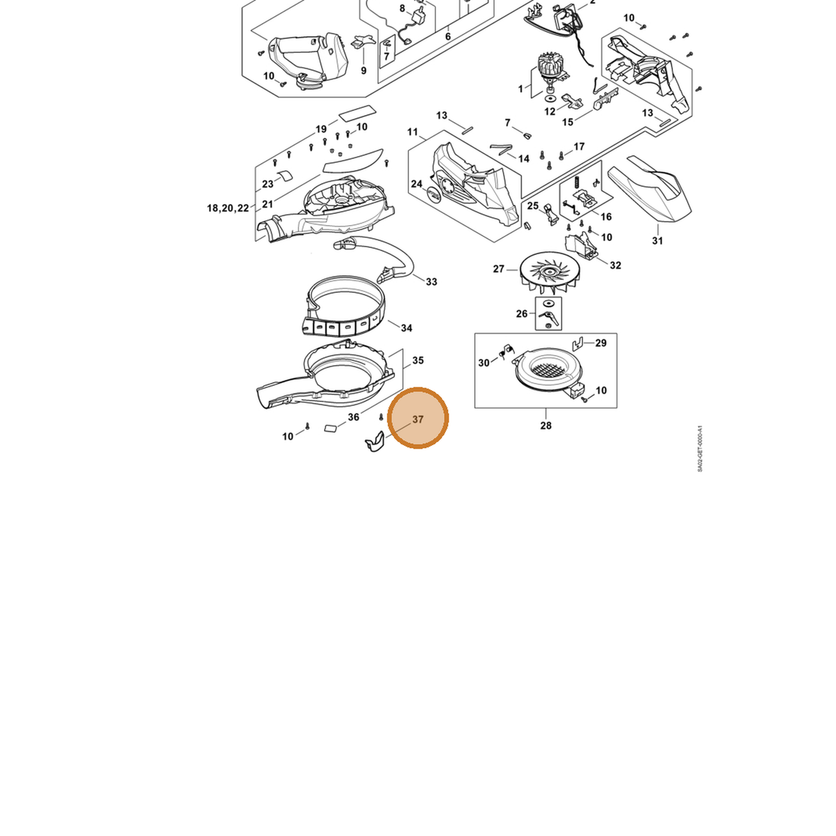 STIHL part SA02-792-9900 — IPL diagram snippet (6x zoom, amber highlight)