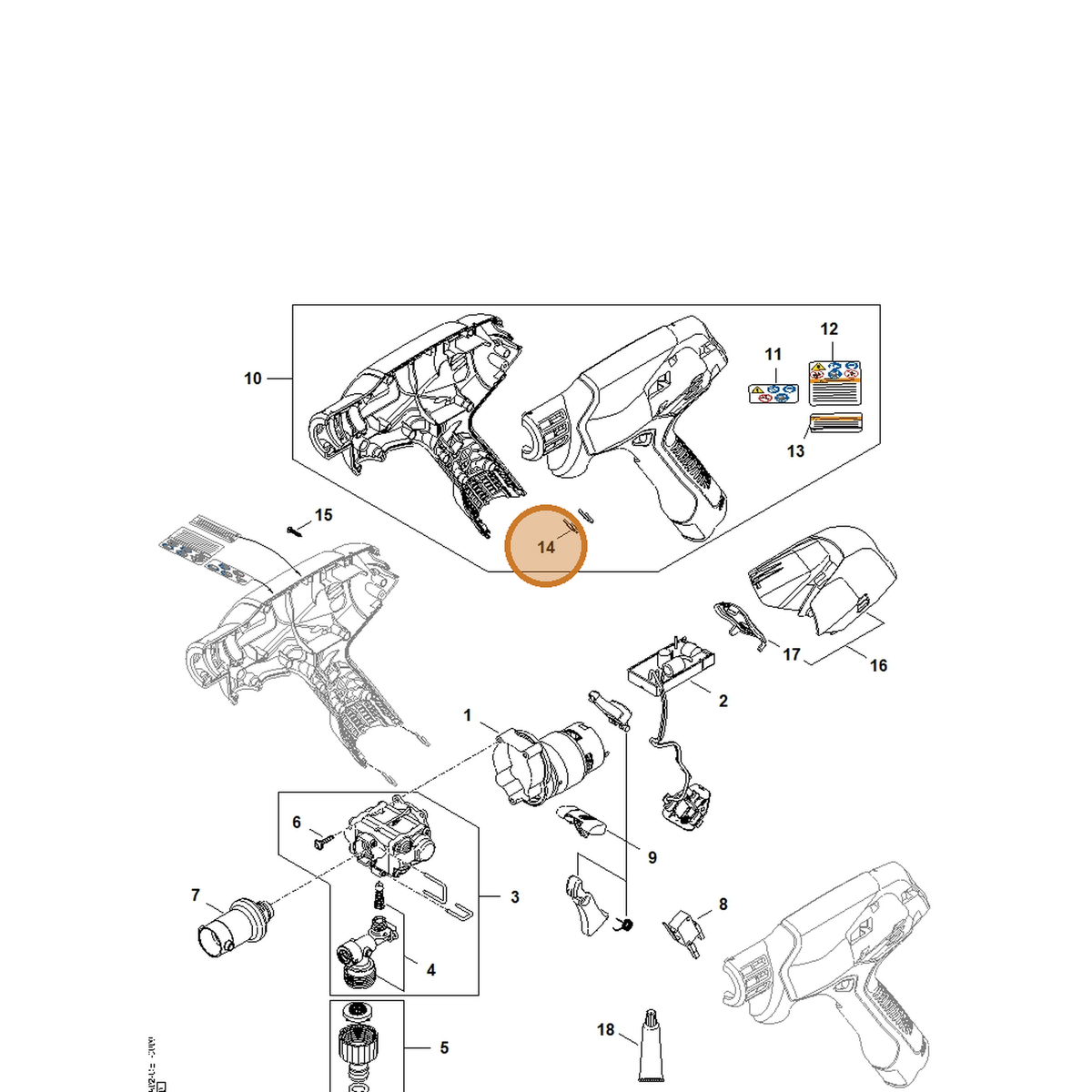 STIHL part SA03-431-0200 — IPL diagram snippet (6x zoom, amber highlight)