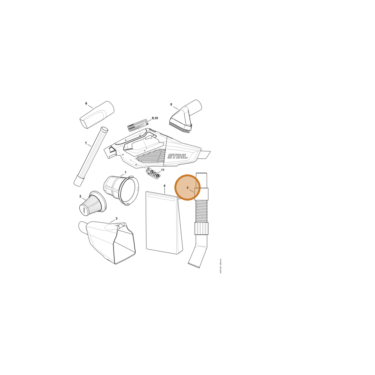 STIHL part SA03-500-0500 — IPL diagram snippet (6x zoom, amber highlight)