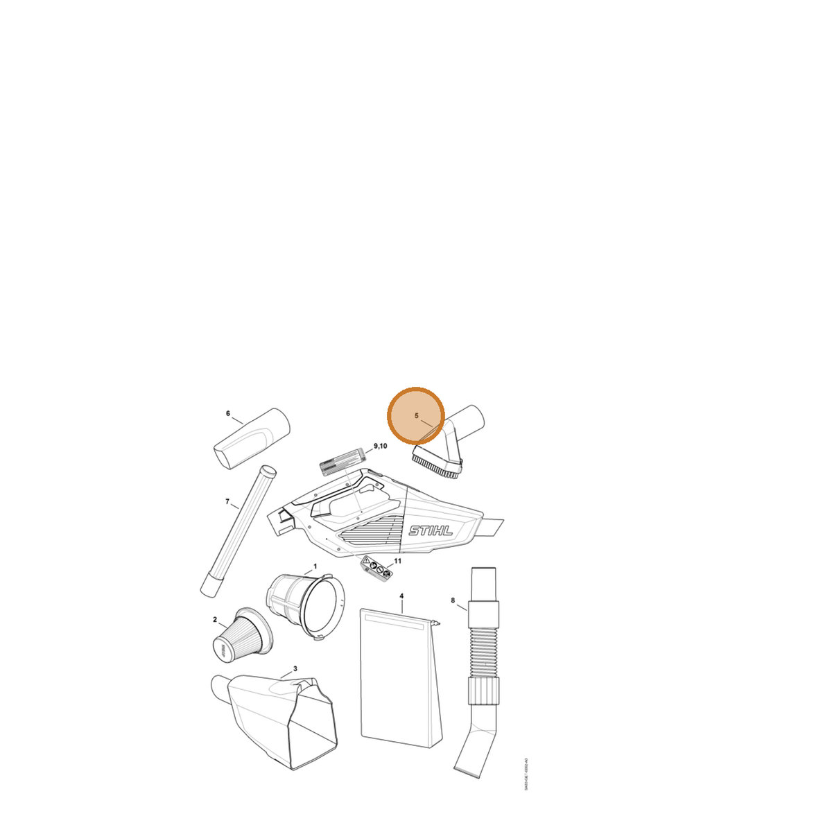 STIHL part SA03-500-2700 — IPL diagram snippet (6x zoom, amber highlight)