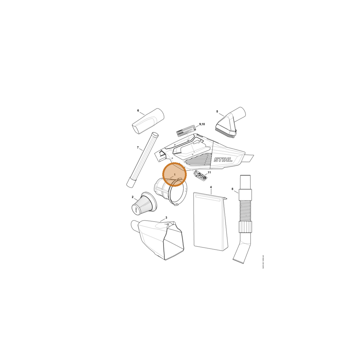 STIHL part SA03-760-7900 — IPL diagram snippet (6x zoom, amber highlight)