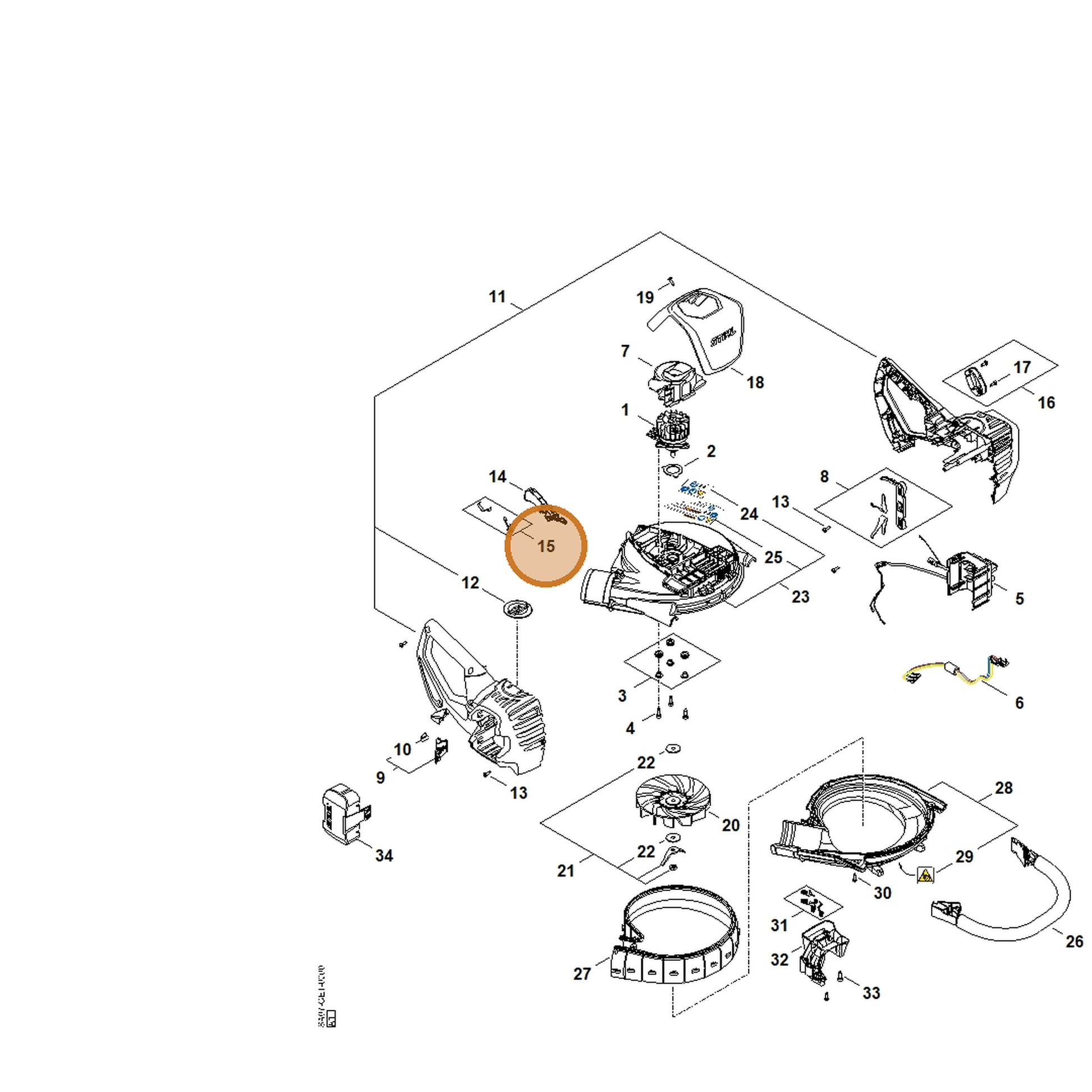 STIHL part SA07-007-1000 — IPL diagram snippet (6x zoom, amber highlight)