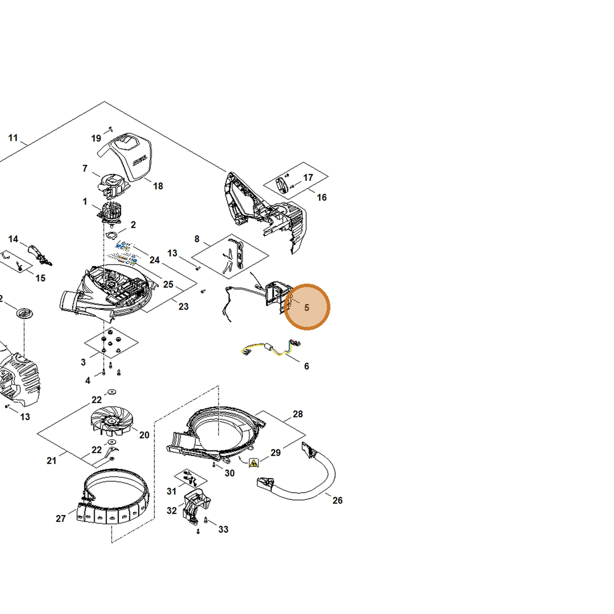STIHL part SA07-430-1400 — IPL diagram snippet (6x zoom, amber highlight)