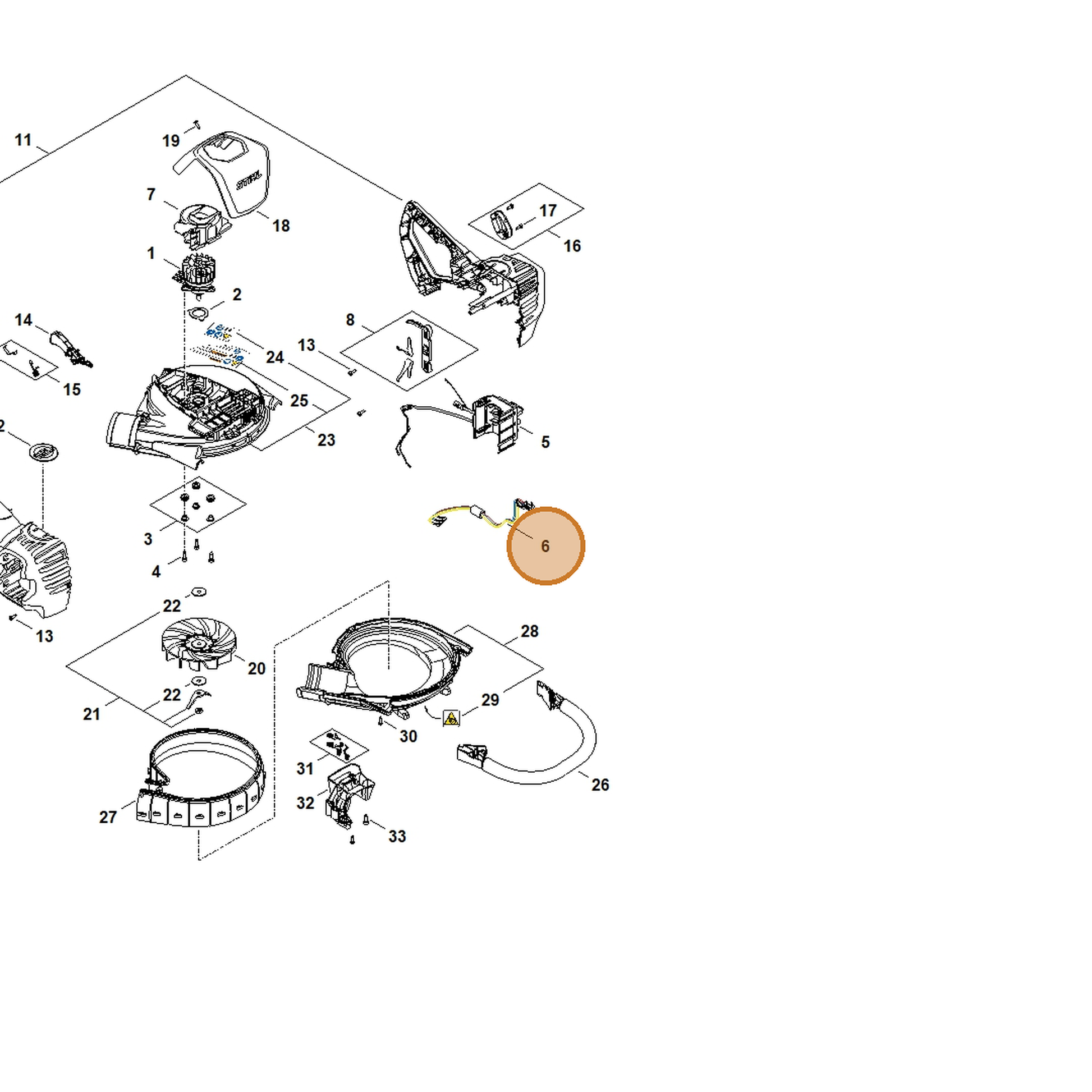 STIHL part SA07-430-2204 — IPL diagram snippet (6x zoom, amber highlight)