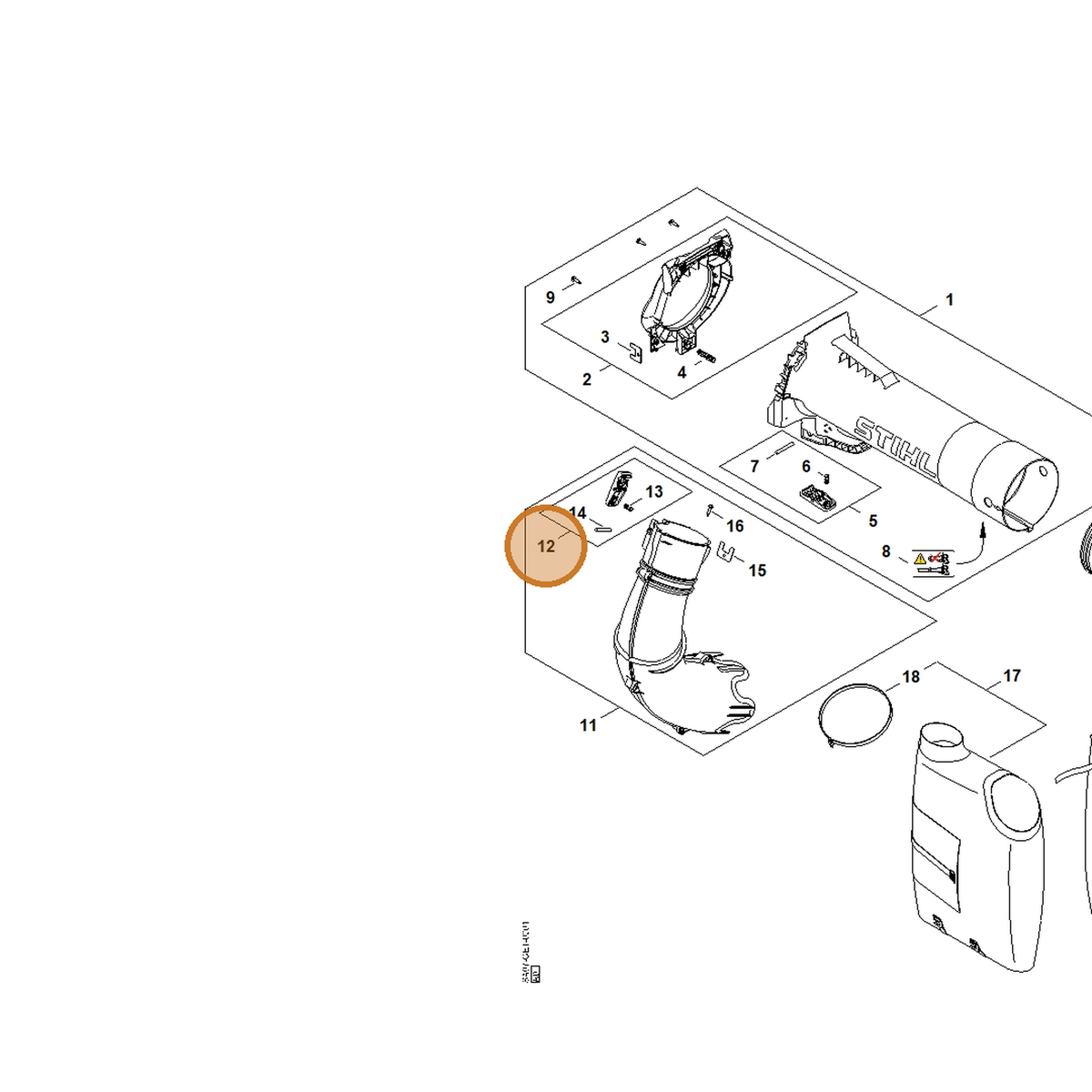 STIHL part SA07-430-3400 — IPL diagram snippet (6x zoom, amber highlight)