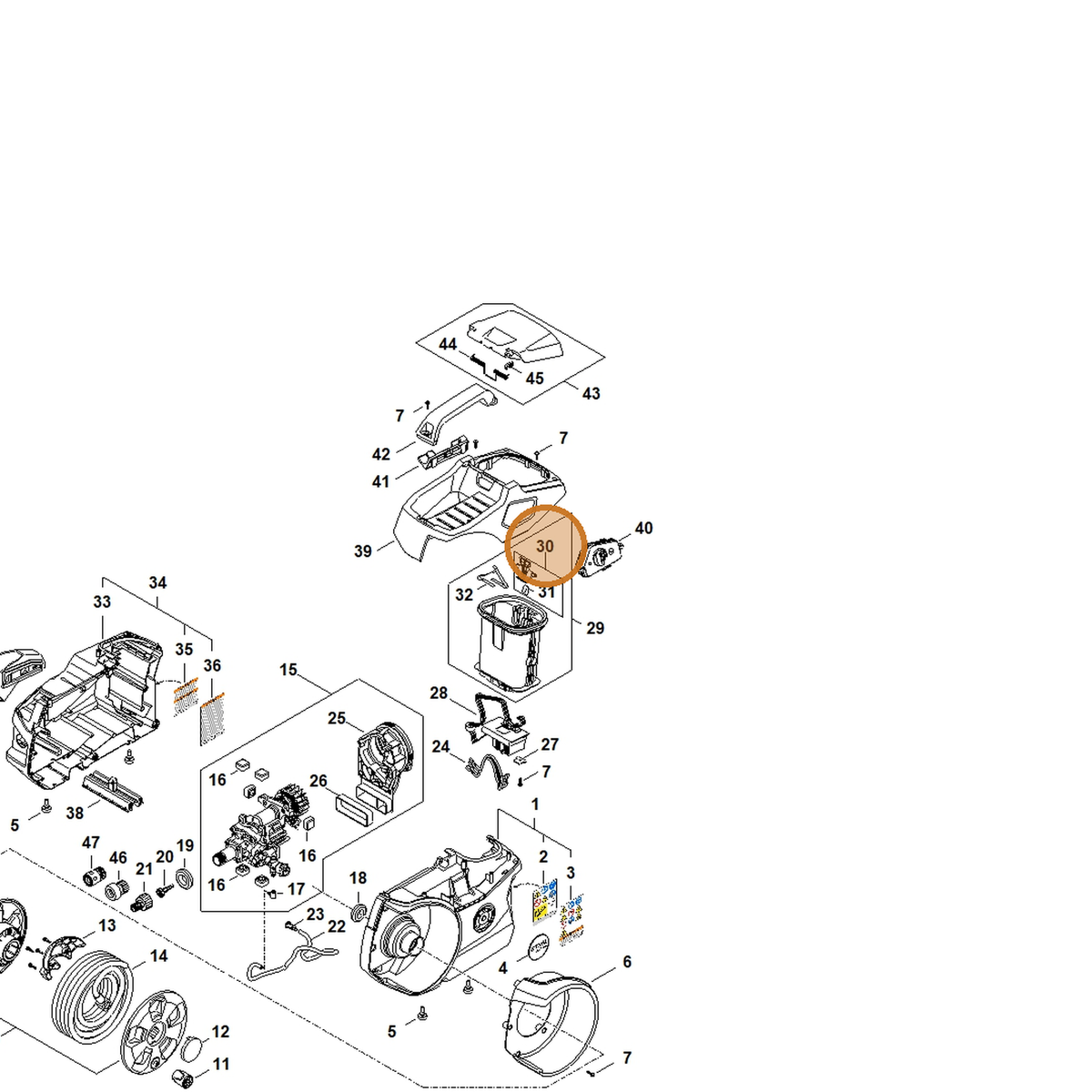 STIHL part SA07-430-9800 — IPL diagram snippet (6x zoom, amber highlight)