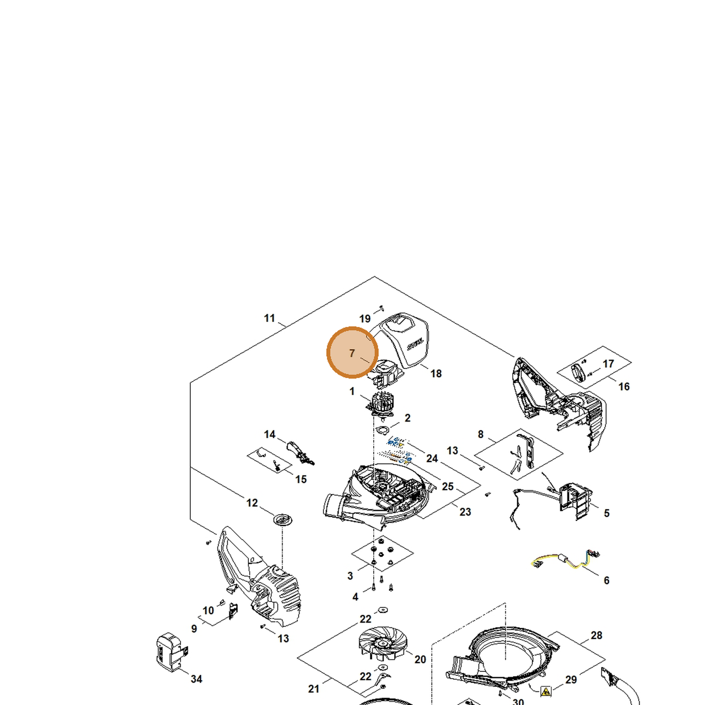 STIHL part SA07-602-0300 — IPL diagram snippet (6x zoom, amber highlight)