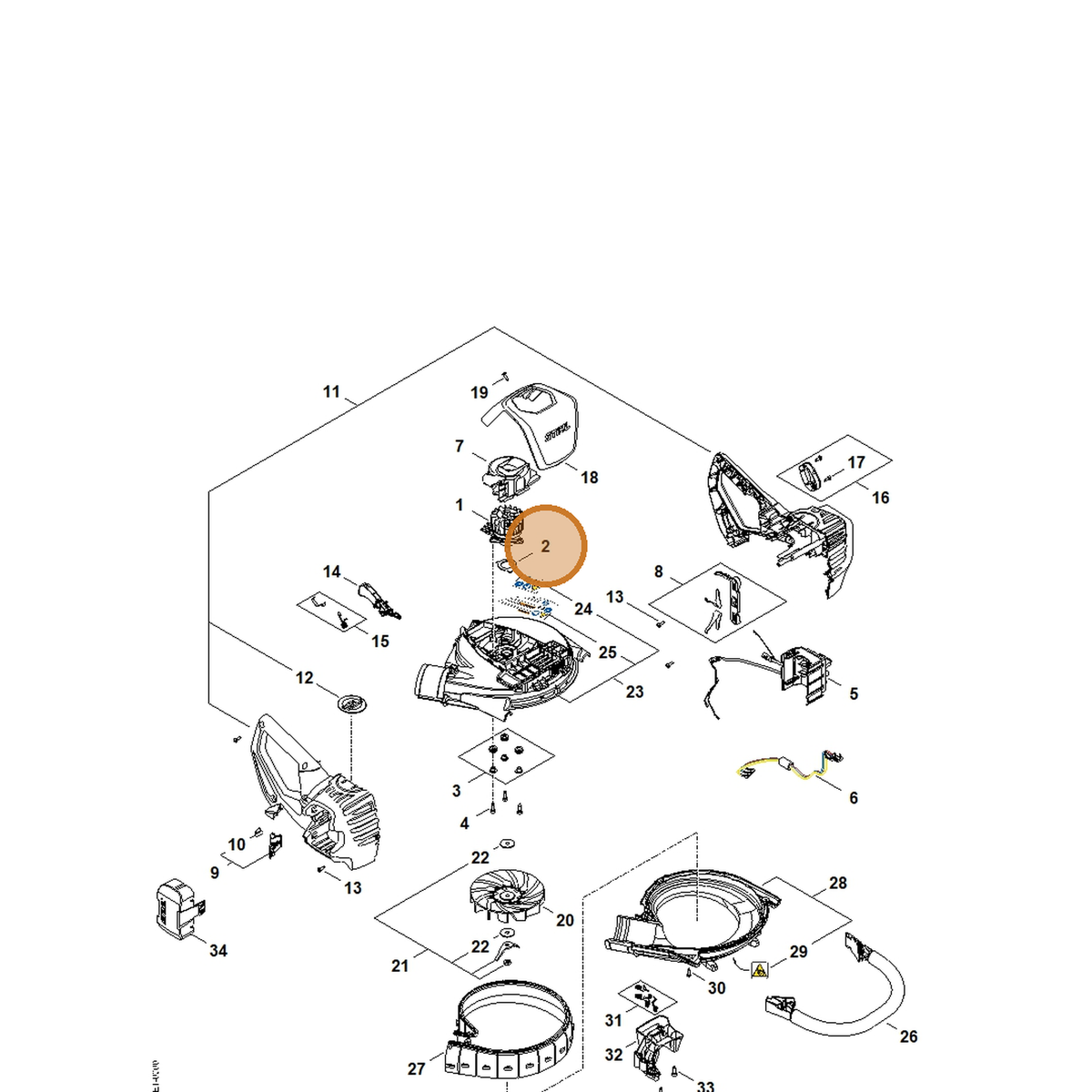 STIHL part SA07-609-0100 — IPL diagram snippet (6x zoom, amber highlight)