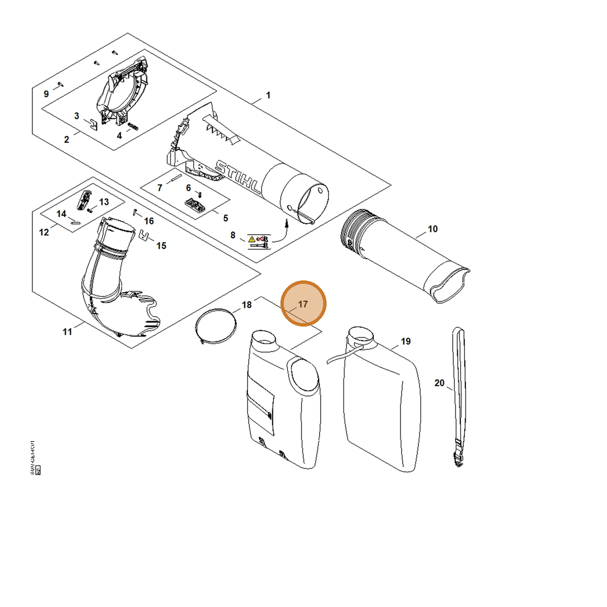 STIHL part SA07-700-9702 — IPL diagram snippet (6x zoom, amber highlight)