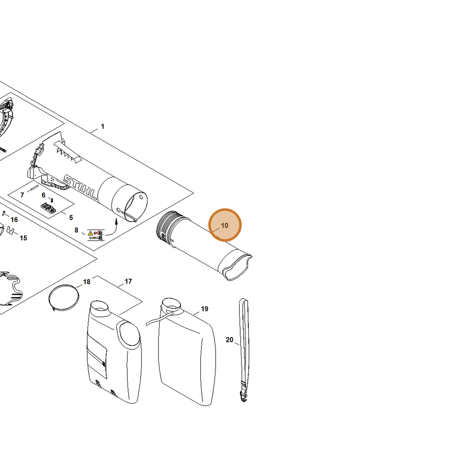 STIHL part SA07-708-3501 — IPL diagram snippet (6x zoom, amber highlight)