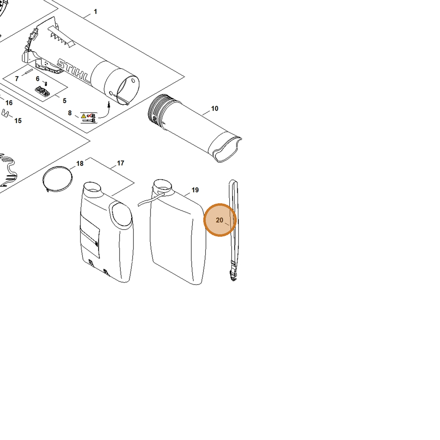 STIHL part SA07-710-9000 — IPL diagram snippet (6x zoom, amber highlight)