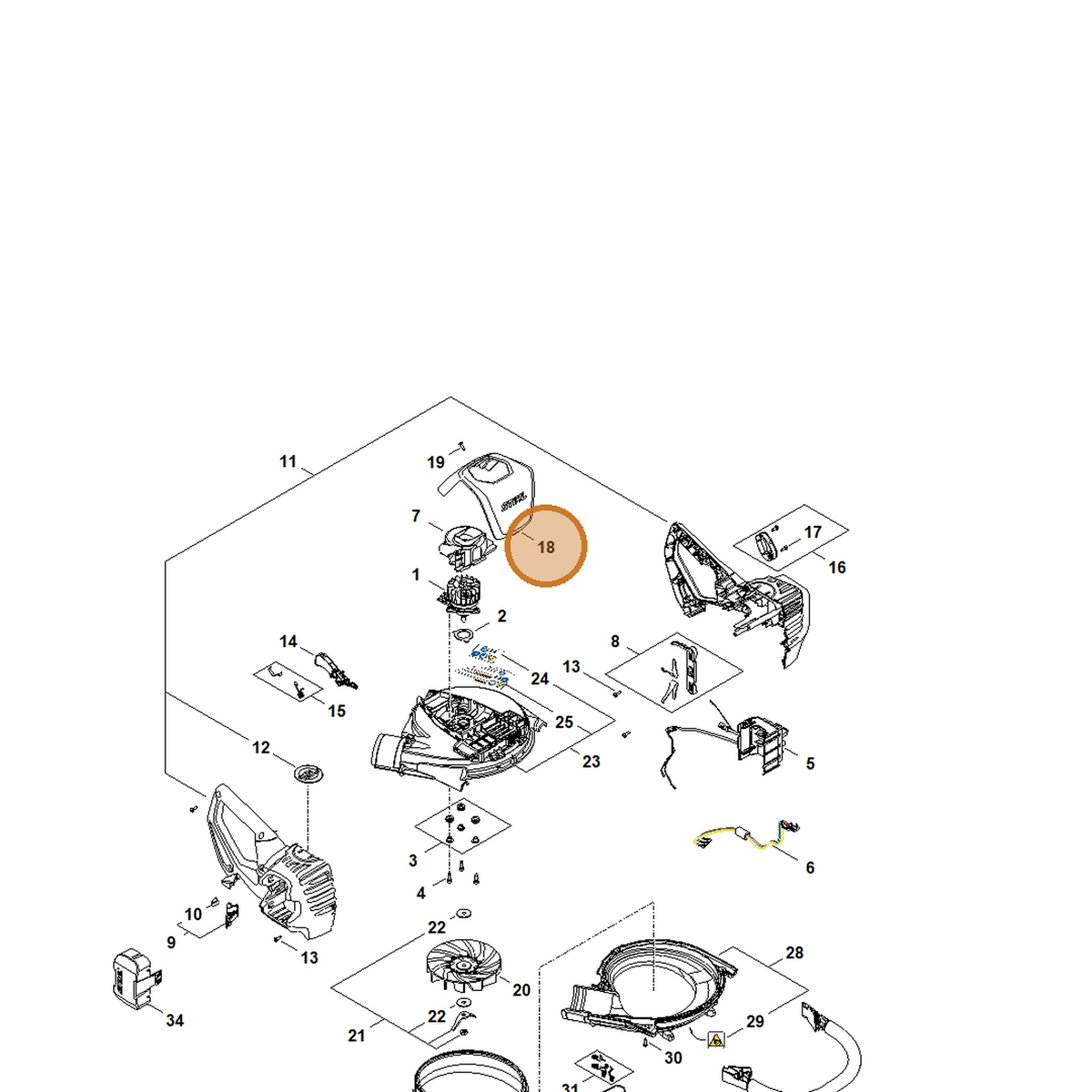 STIHL part SA07-791-7501 — IPL diagram snippet (6x zoom, amber highlight)