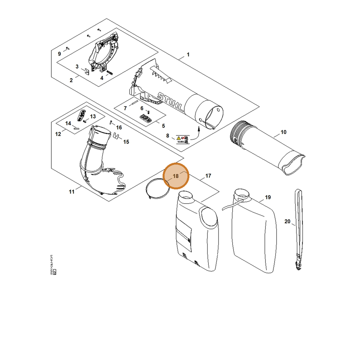 STIHL part SA07-988-9200 — IPL diagram snippet (6x zoom, amber highlight)