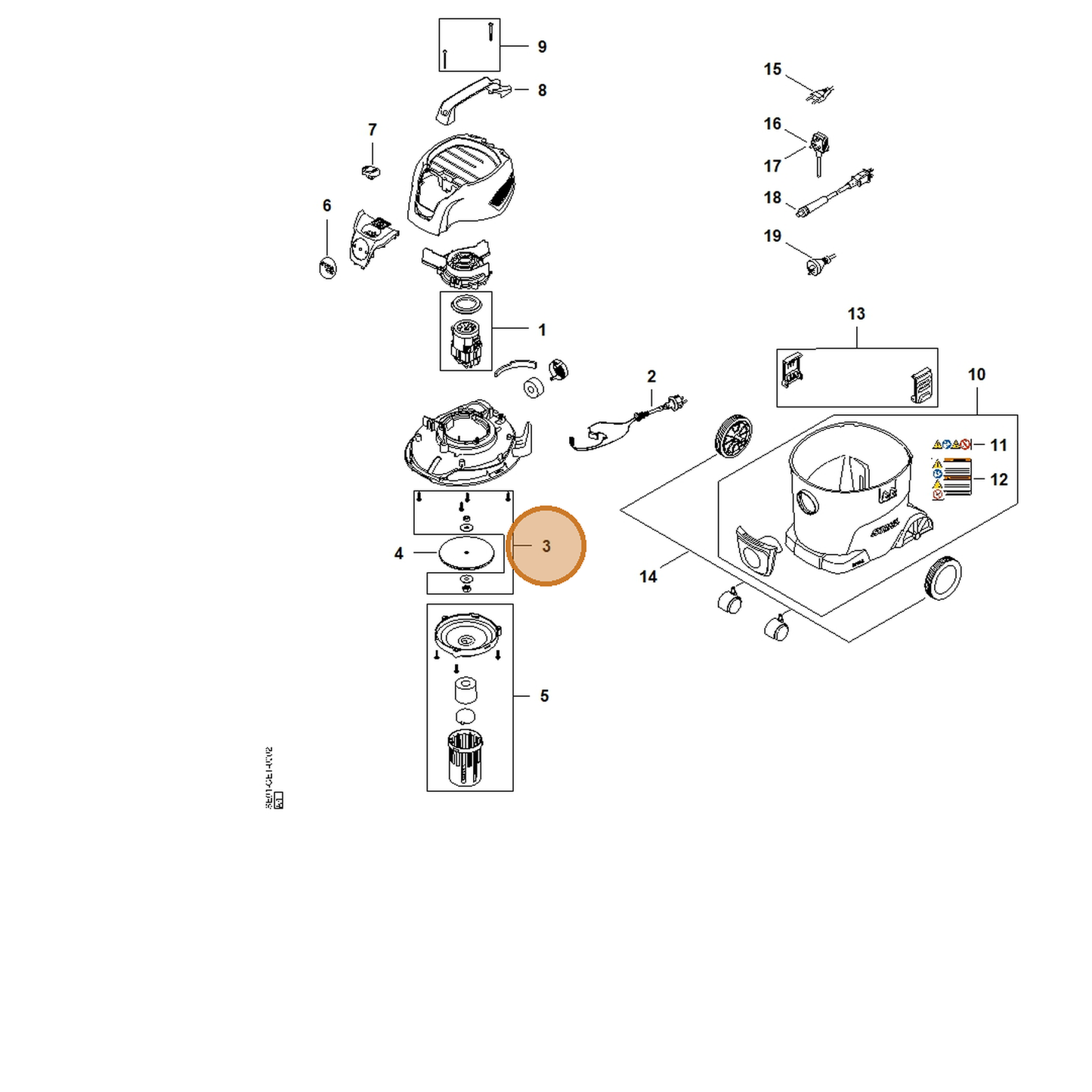 STIHL part SE01-007-1001 — IPL diagram snippet (6x zoom, amber highlight)