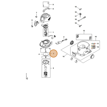 STIHL part SE01-007-1001 — IPL diagram snippet (6x zoom, amber highlight)